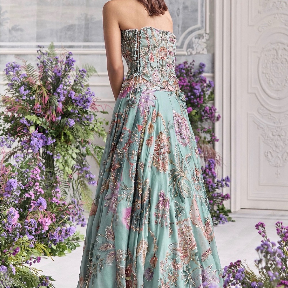 Elegant Lavender and Teal Embroidered Corset Wedding Lehenga from Mahima Mahajan - Picture 3 of 5